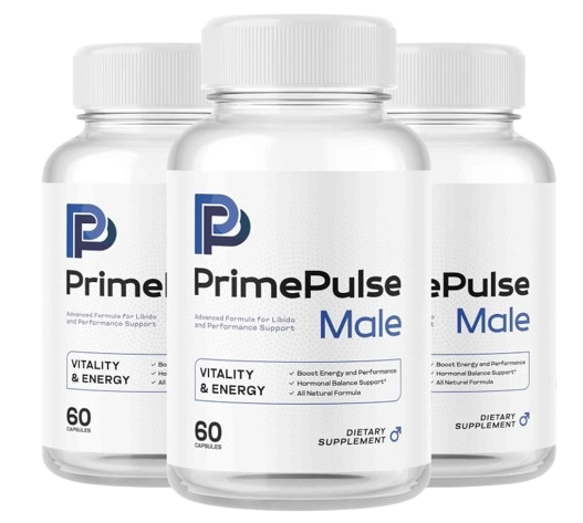 PrimePulse Male Prime Pulse capsule supplement bottles supporting energy and performance